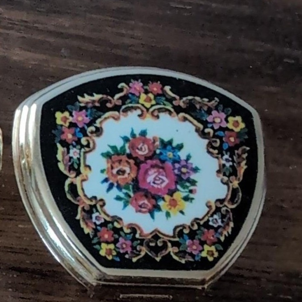 Vintage Lipstick Holder Mirror Japan Floral